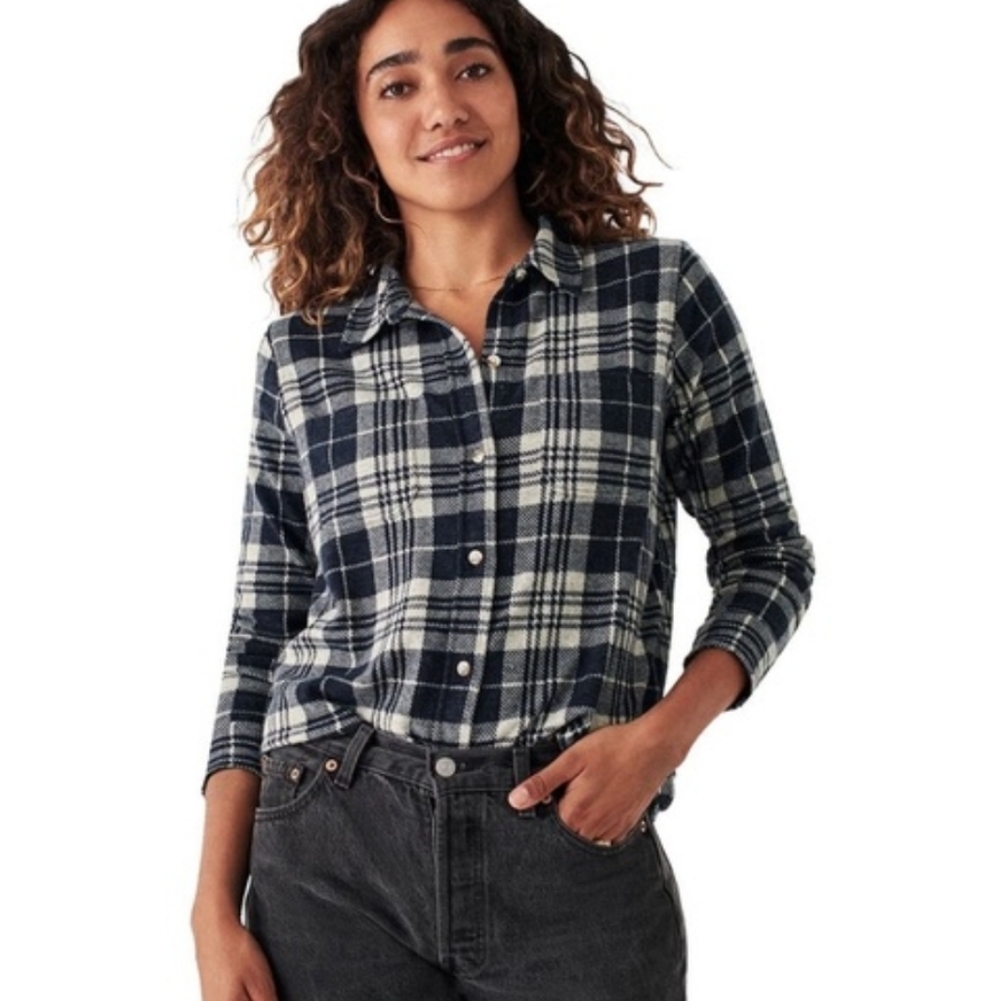Faherty Legend Sweater Shirt Button Down Plaid‎ Flannel Black Size XS Cabincore